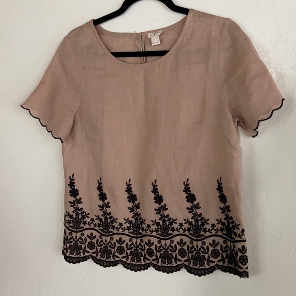 J.Crew Scalloped Embroidered Linen top Shirt - Picture 3 of 8